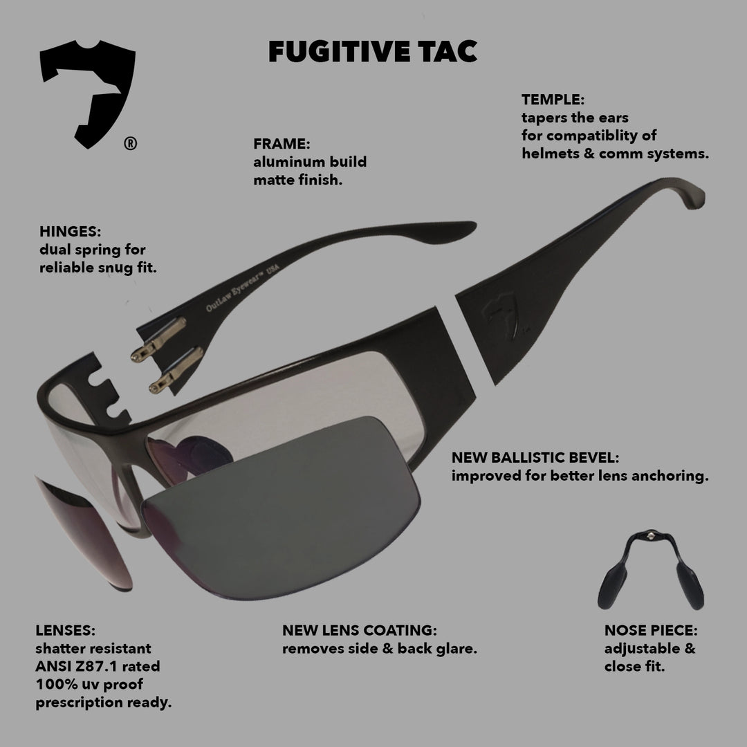 Fugitive TAC Op Aluminum Sunglass Black Frame Transition Day-Night Pathfinder X Lens